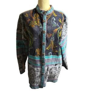 Sag Harbor Vintage Tapestry Floral Knit Jacket, Boho Artsy, Women's Size Large
